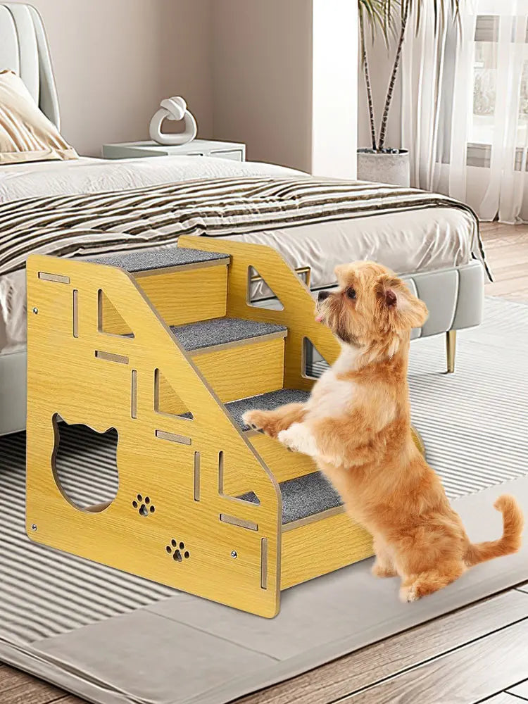 4-Step Wooden Pet Stairs- Nonslip Carpeted Indoor Pet Steps