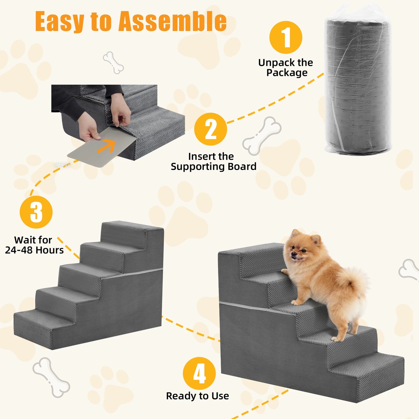 3-5 Step Right Angled Foam Dog Stairs-For Small Dogs Climbing Ladder- Indoor- Non-Slip-Pet Stairs