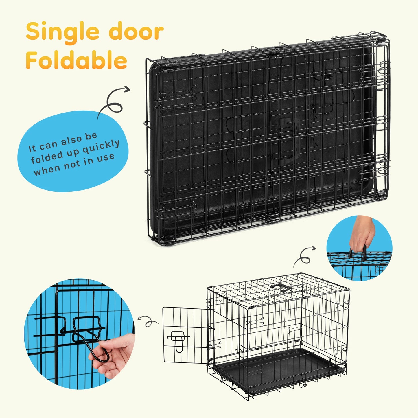 JHK Single Door 30 Inch Folding Metal Wire Dog Cage with Plastic Leak-Proof Pan-Foldable- Sizes S-XL-Crates