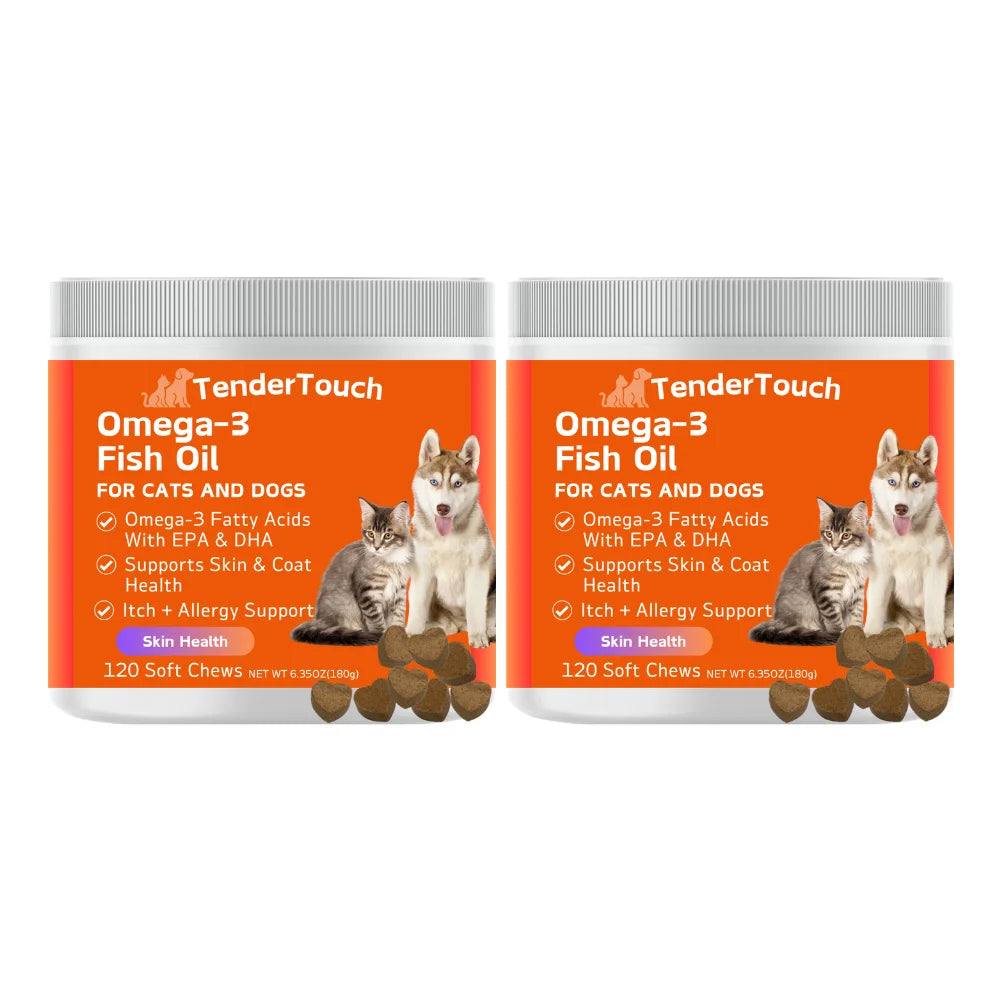 240 Chews - 2 Pack (2 x 180g/6.35oz) 360g/12.7oz - Omega 3 Fish Oil Supplement for Dogs/Cats-Pet Supplements