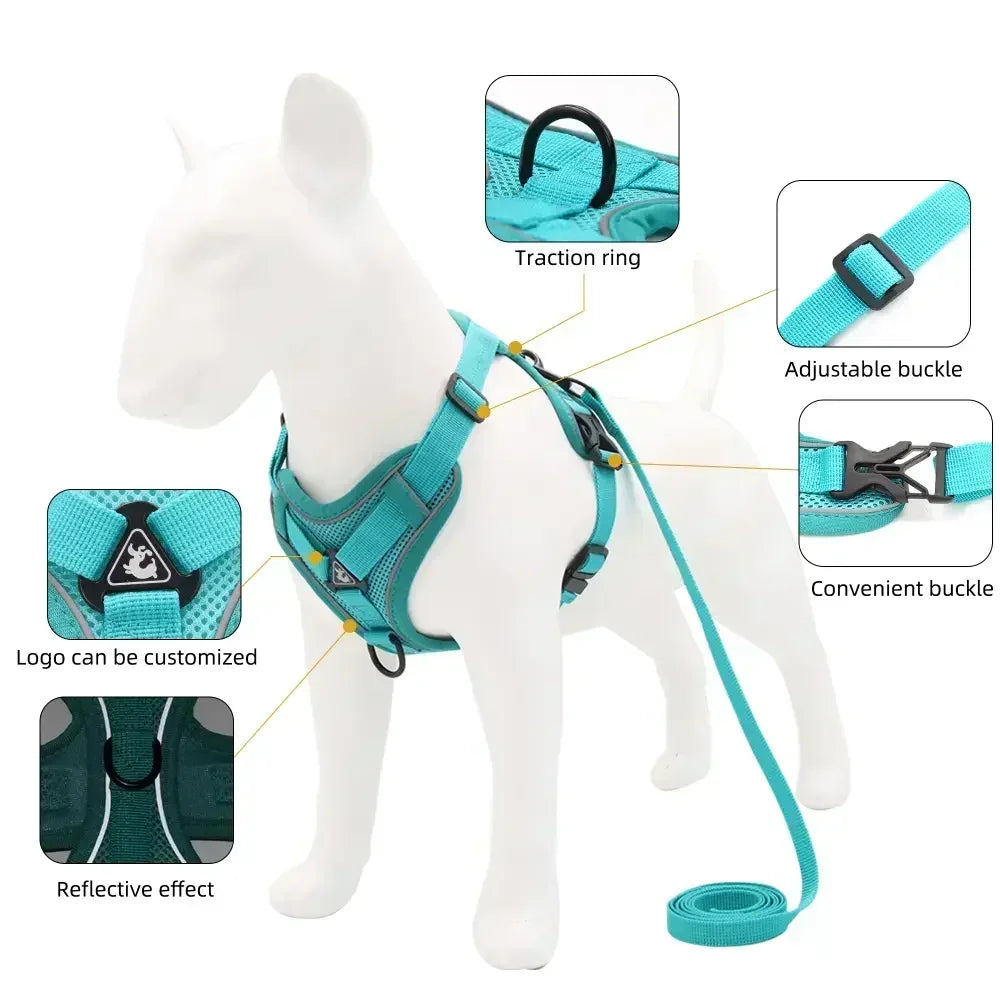 No Pull Dog Harness and Leash Set -Adjustable- Harness Vest- Sizes S to XL-Collars/Leashes