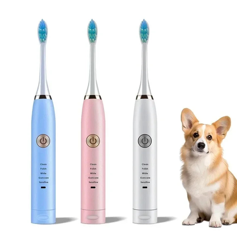 USB Electric Pet Replacement Rechargeable Toothbrush Electric Dog Cleaning Cat Brush with Tool Head