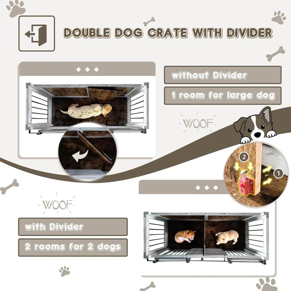 Dream  Solid Wood Dog Crate Furniture, 72.4" Wooden Indoor Dog Kennel Furniture