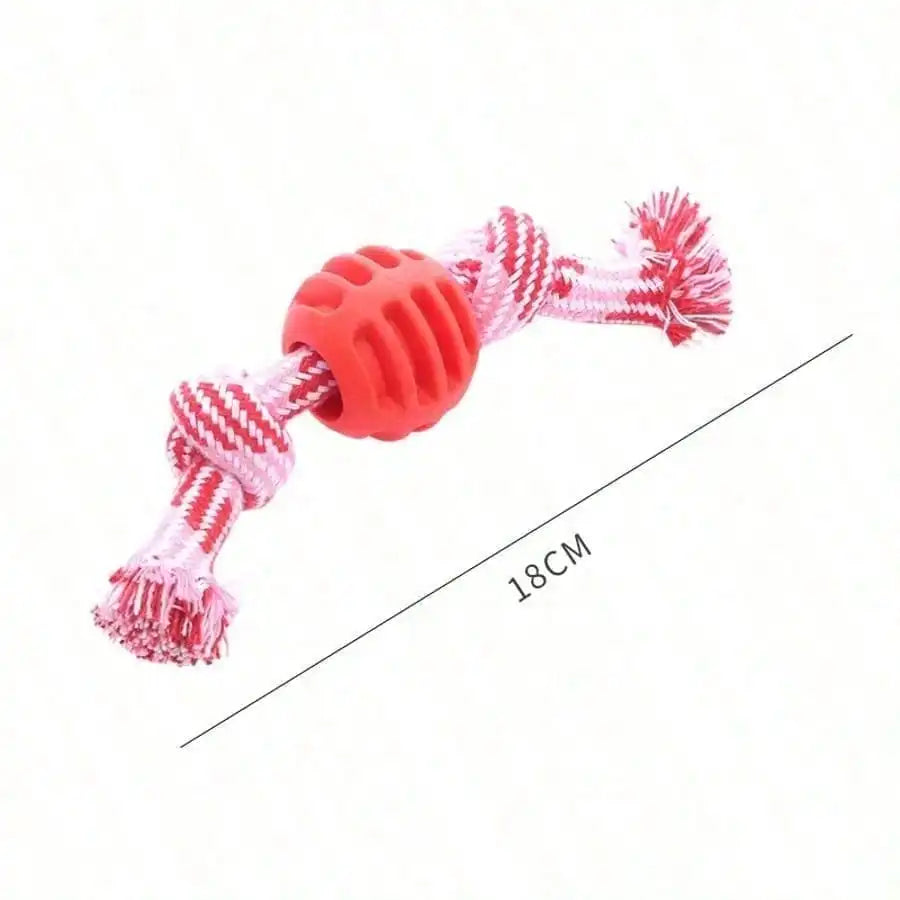 1pc Cotton Rope Knot Dog Chew Toy With Spiky Rubber Ball- Durable Teething Aid- Great For Puppies- Teeth Cleaning Molar Stick For Small Medium Dogs-Oral Health Care-Dog Toys