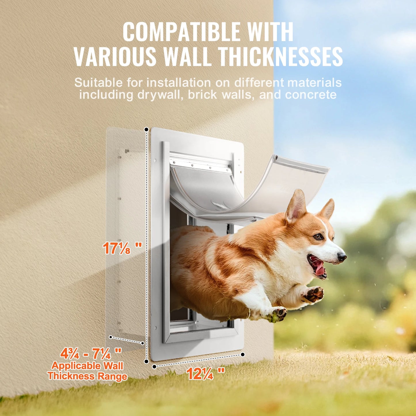 Pet Door Metal Frame with Lock- 3 Flap System- Weatherproof Doggy Door- Easy to Install in Interior or Exterior Walls
