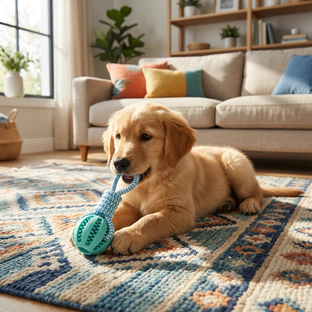 Cotton Rope & Rubber Dog Chew Ball- Treat Dispenser Toy-18x13cm- Durable- for Boredom/Teething-Dog Toys