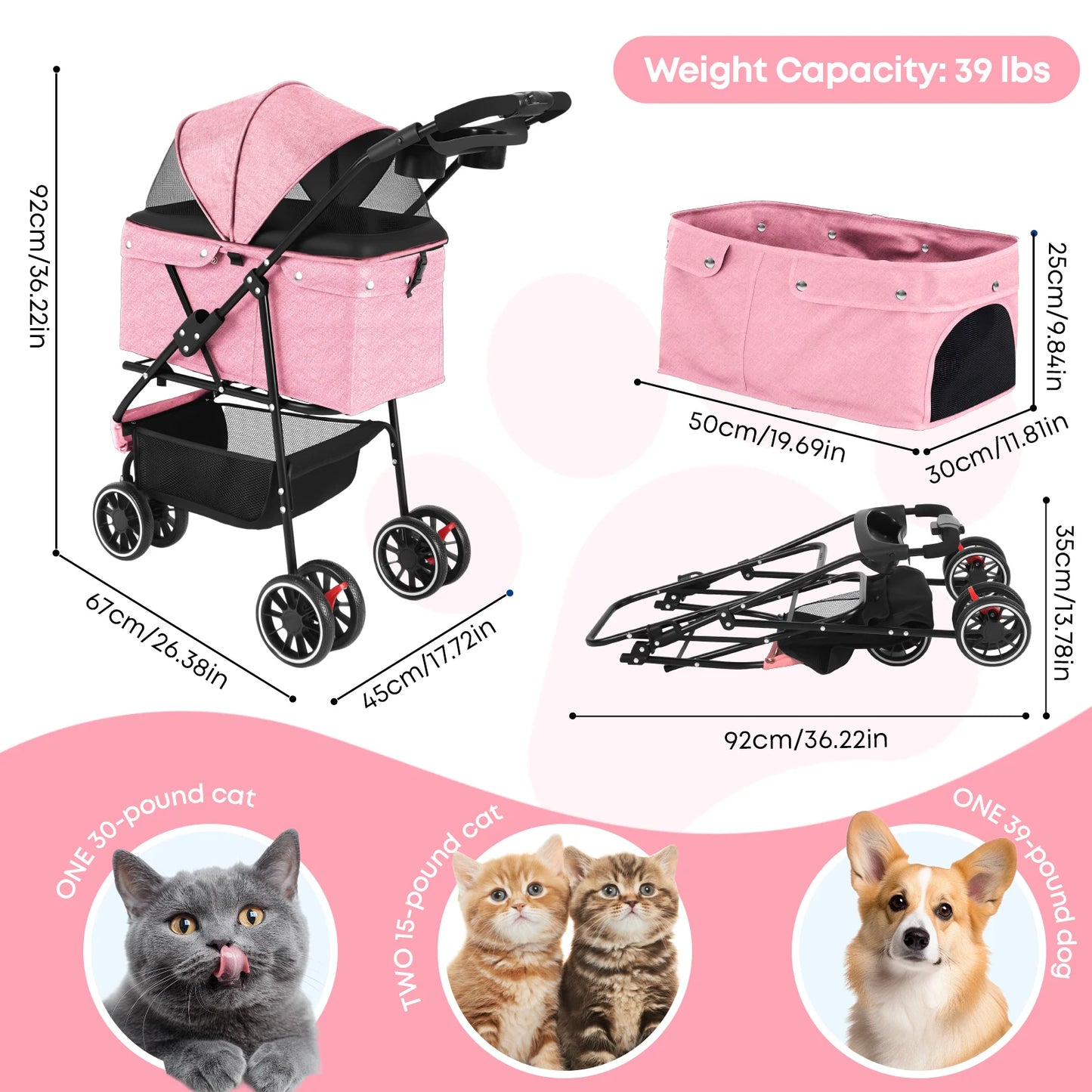 Pet Stroller- For Small Puppy/ Dogs- Foldable-Pet Strollers