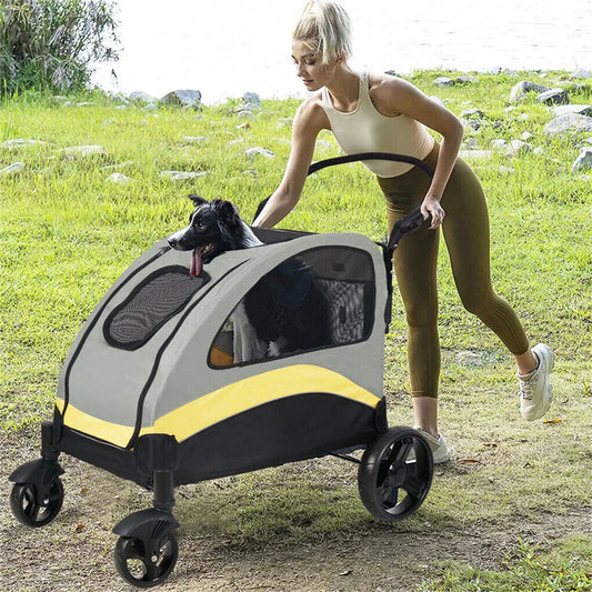 Portable Dog Stroller- Pet Jogger Wagon- Foldable Cart -Travel Trolley Cart- 4 Wheels- 3 Mesh Window- Adjustable Handle-for Small Breeds