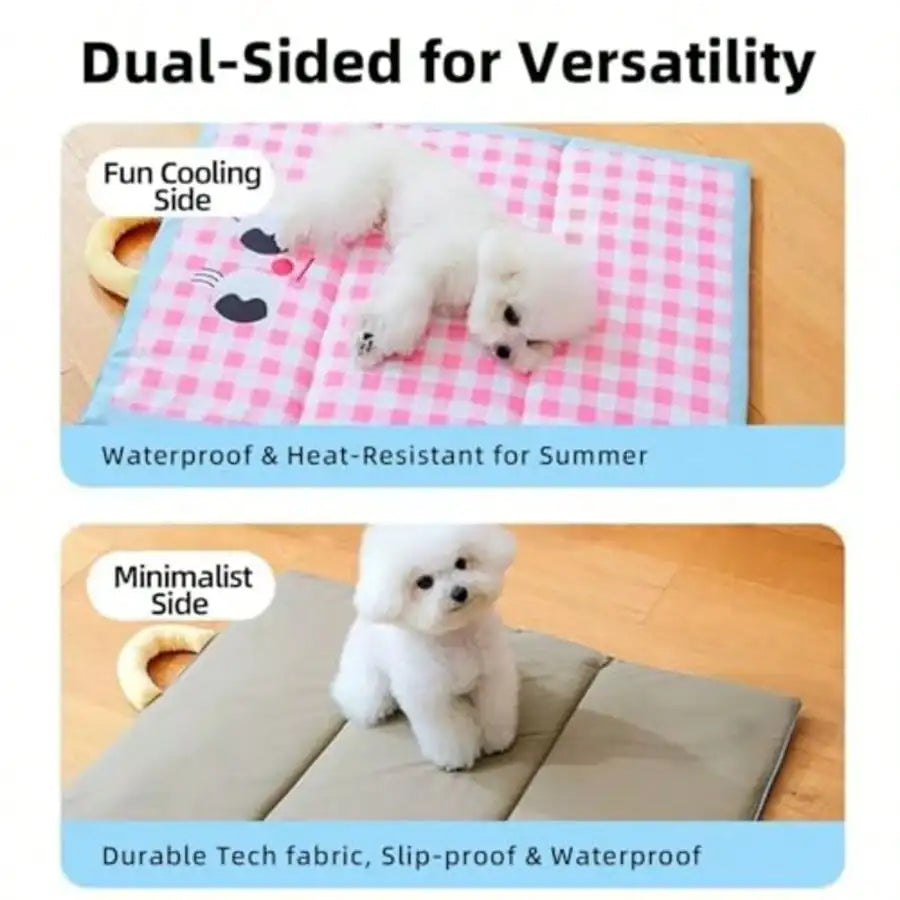 Dog Cooling Mat For Summer - Reversible Pet Cooling Pad With Waterproof Layer Soft Gel-Infused Cool Bed For Sizes S to XL-Beds & Blankets