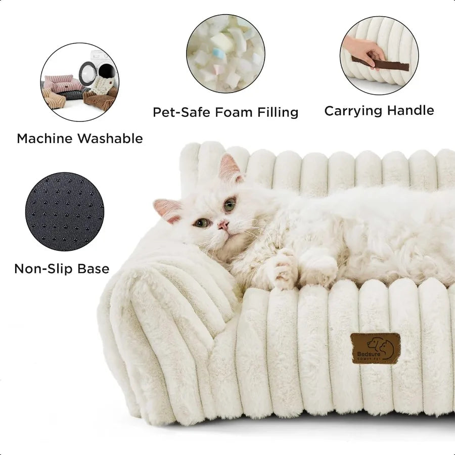 Comfy Couch for Pets- Fluffy Dog Bed- Small Medium Size Dog - Premium Soft Corduroy Fleece-Removable- Washable