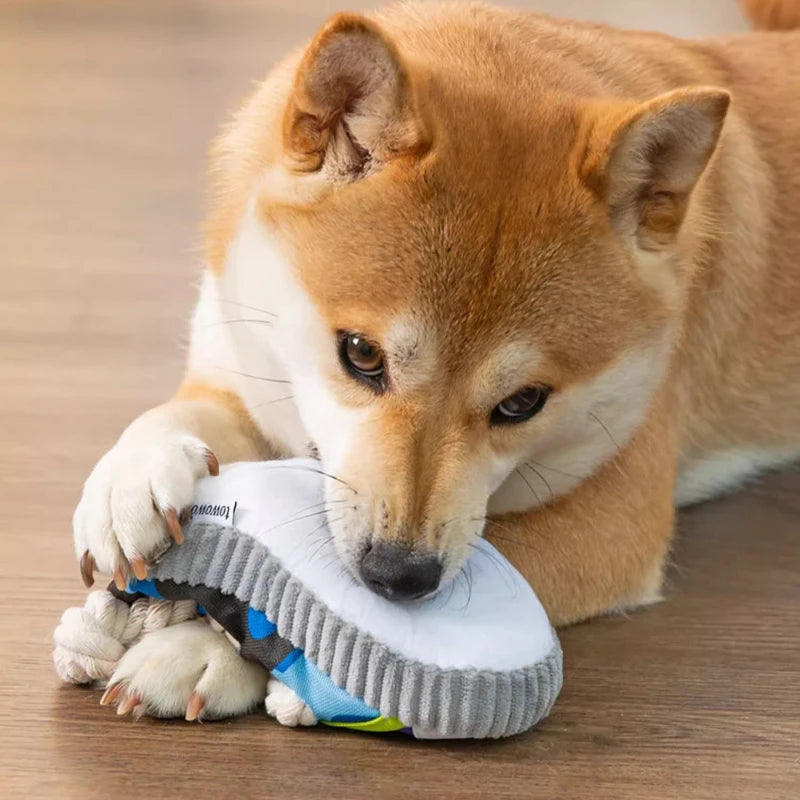 Dog Squeak Toy- Teeth Grinding- Bite Resistant Slippers Shape- Puppy Chew Toy With Cotton Rope-Dog Toys