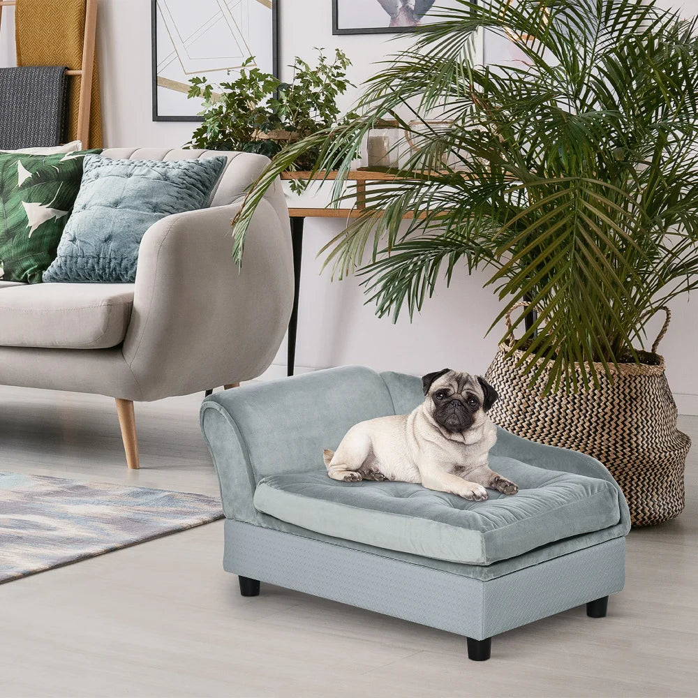 Luxury Fancy Dog Sofa Bed for Small Dogs with Hidden Storage-3" Soft Foam- Cushy/& Modern Pet Furniture- for Small Breeds- Gray-Beds & Blankets