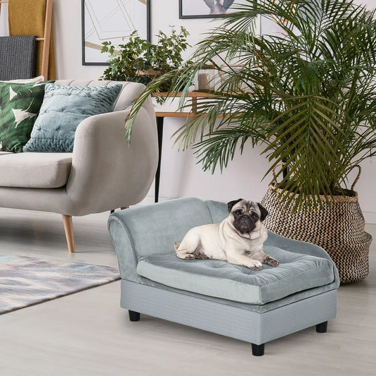 Luxury Fancy Dog Sofa Bed for Small Dogs with Hidden Storage-3" Soft Foam- Cushy/& Modern Pet Furniture- for Small Breeds- Gray-Beds & Blankets