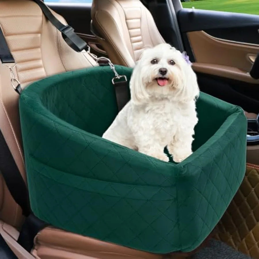 Dog Brown Car Seat- for Small Medium Dogs- Detachable- Washable-Booster Seat- Under 30lbs-Storage Pock-Pet Car Seat