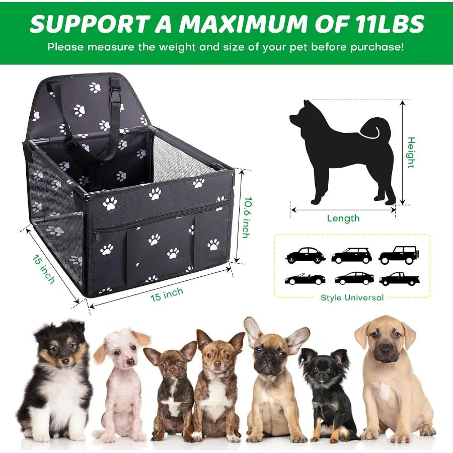 Small Dog Car Seats-Portable Puppy Pet Car Booster Seat with Clip-On Leash and Mesh Window for Pet Up to 11 lbs