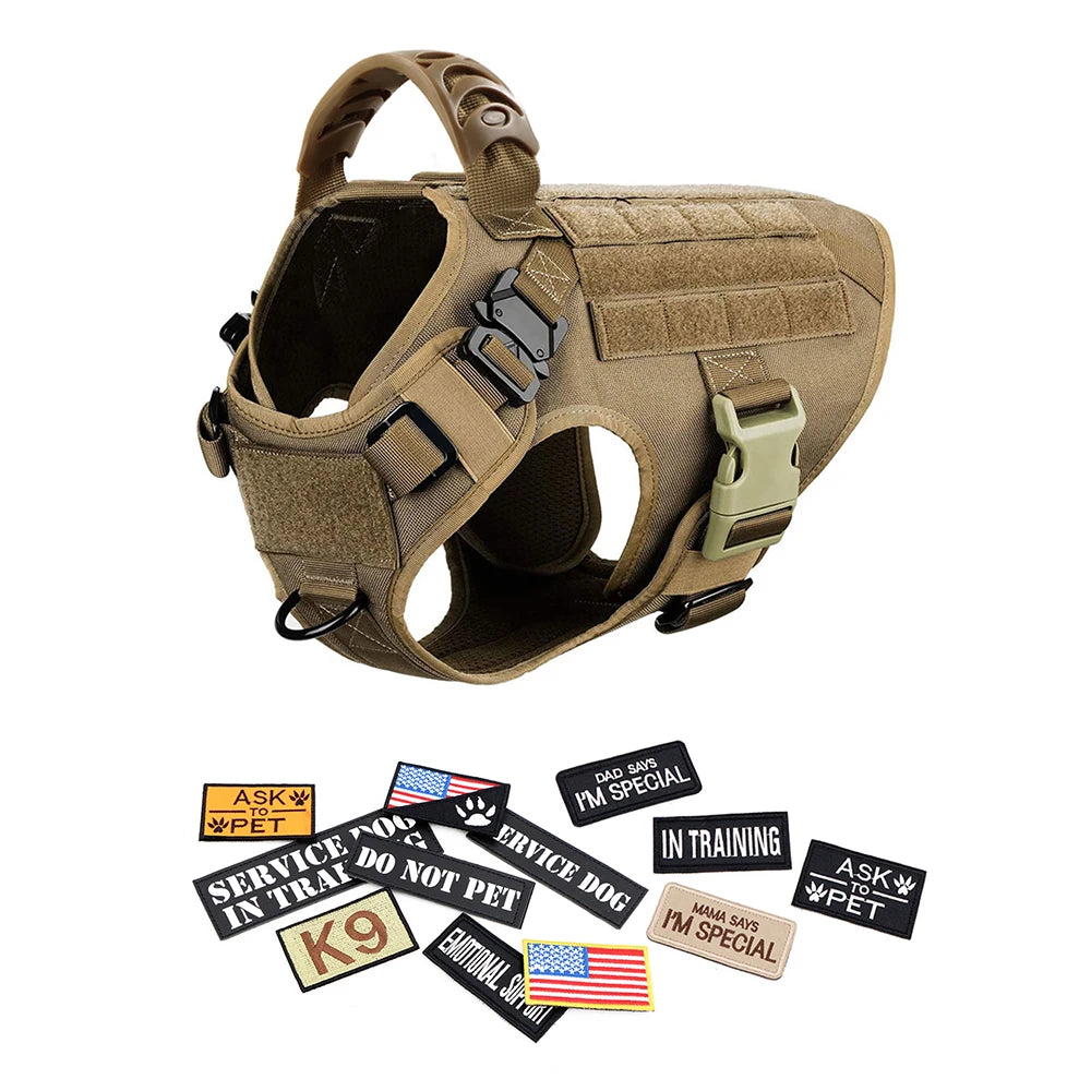 Military Dog Harness/ Collar/ Leash- Bags- Patches Set- Pet Malinois Training Vests-Sizes S to XL- Collars/Leashes