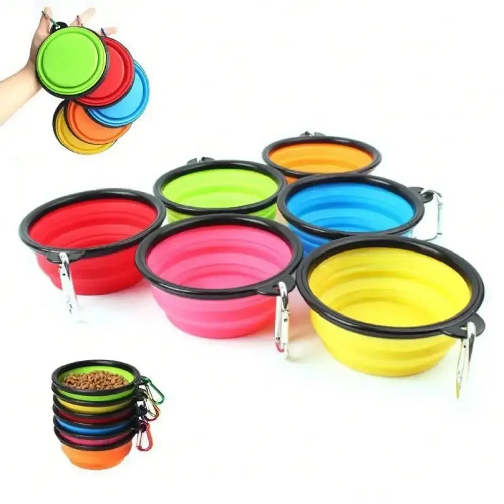 Folding Portable Silicone Dog Feeder Bowls- 2 In 1 Dispenser- Outdoor Travel- Food/Water Container-Pet Bowls/Feeding