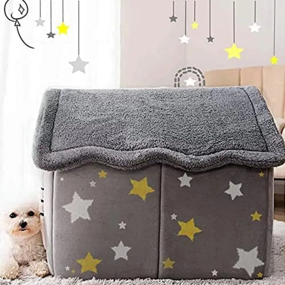 Dog House Bed- Indoor- Memory Sponge- Foldable Dog House Kennel Bed Mat with Cushion for Small Medium Large Dogs-Winter Warm Cat