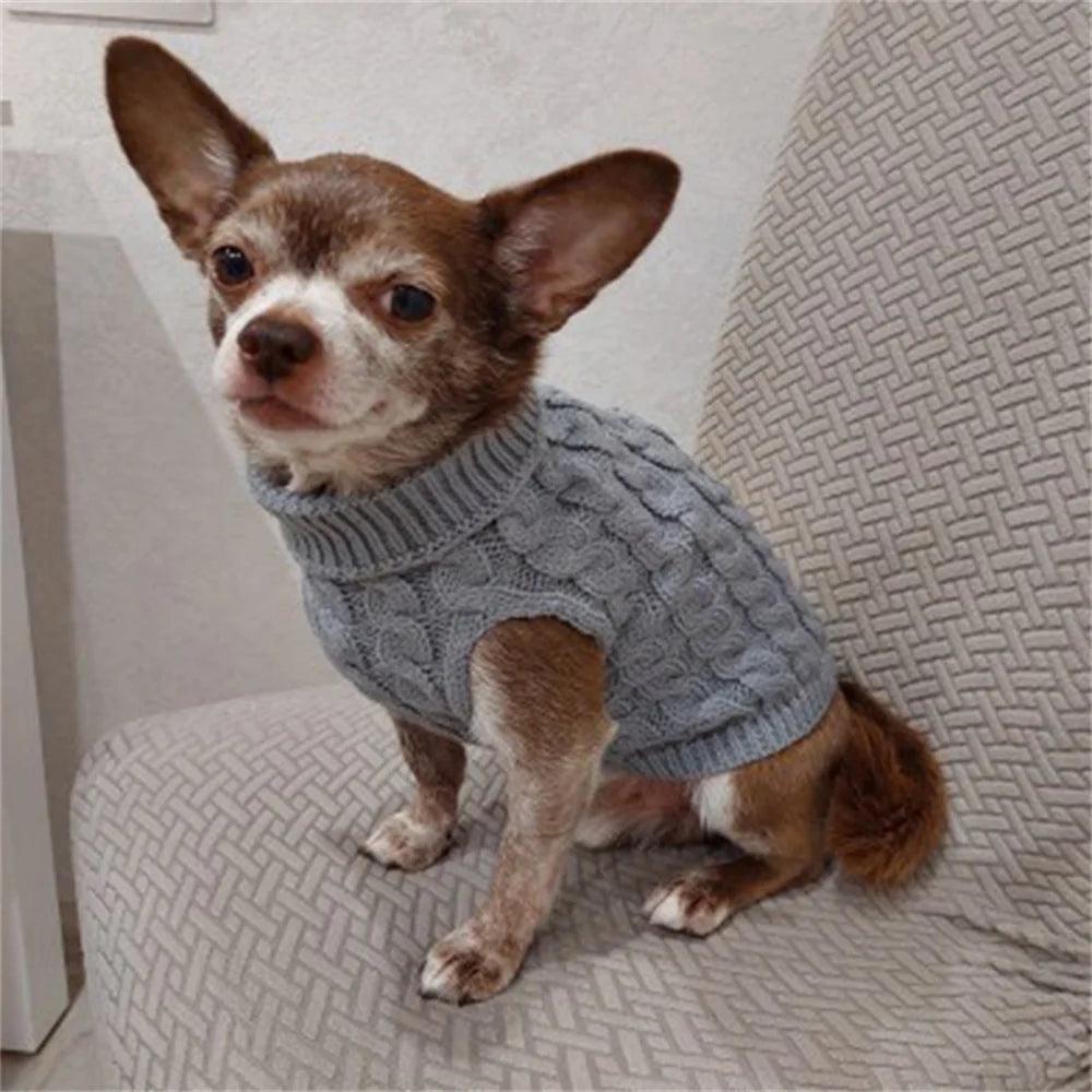 Classic Solid Chihuahua Puppy Dog Sweater- for Small Dogs Winter Warm Pet Clothes Yorkshire Schnauzer- Pullovers