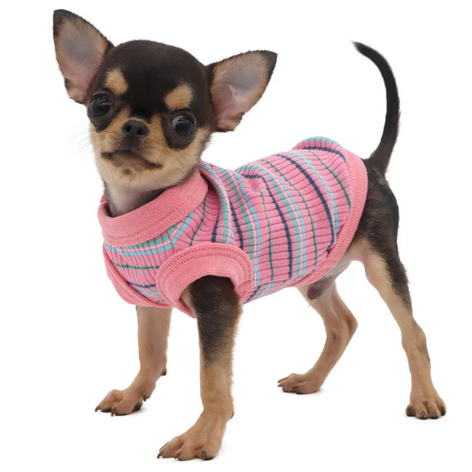 Rib Dog Shirt -Vest for Small Dogs Chihuahua Puppy Clothes Tank Tee-Pink-Sizes XS to 2XL-Costumes/Apparel