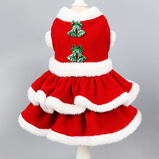 Christmas Girl Dog Costume Dress -Puppy Warm Fleece Skirt- Clothes Autumn Winter Pet Clothes -Dog Red Skirt Fancy Dress Costume