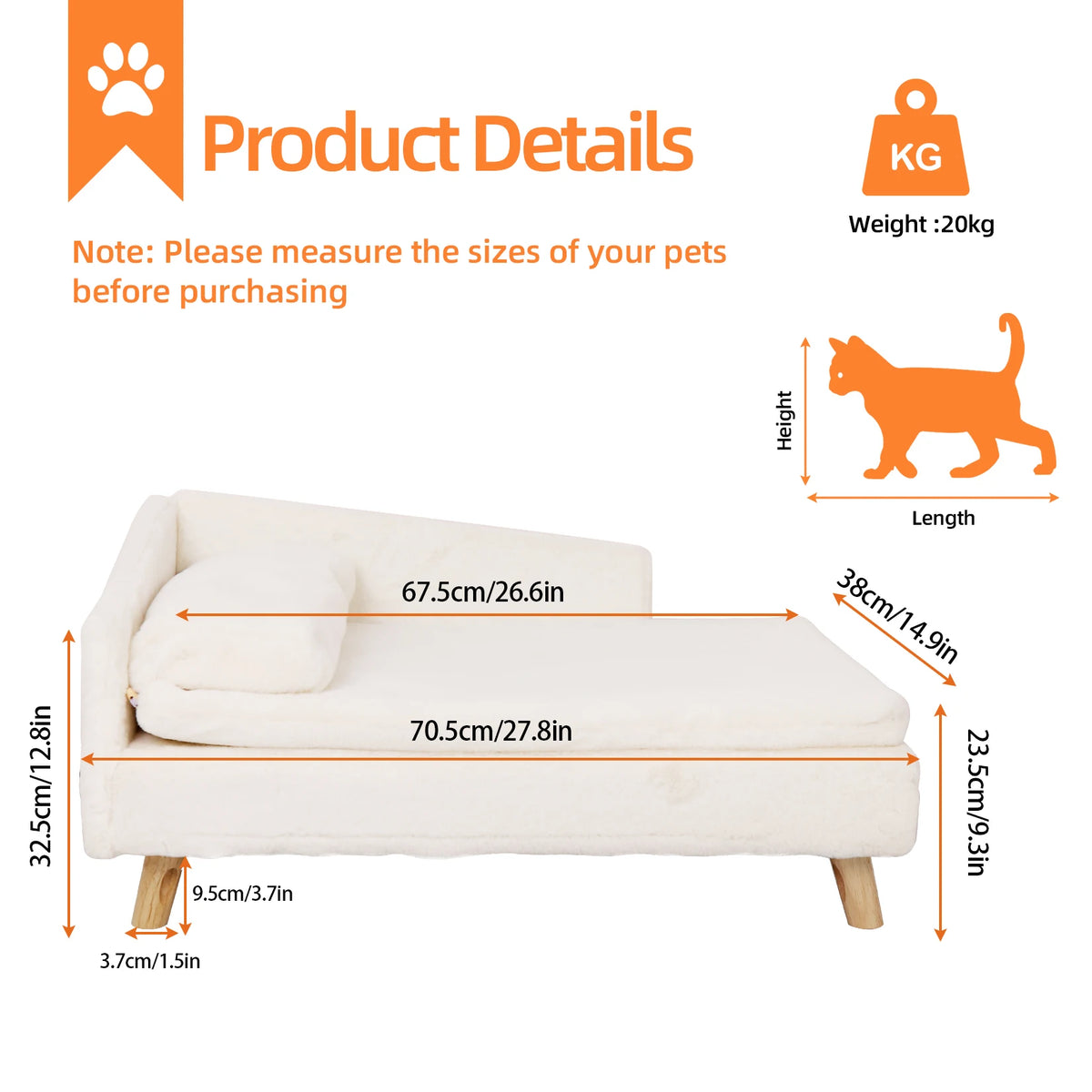 Waterproof Pet Sofa Bed-Raised Chair Lounger -Plush Cover Cushion with Pillow-Beds & Blankets