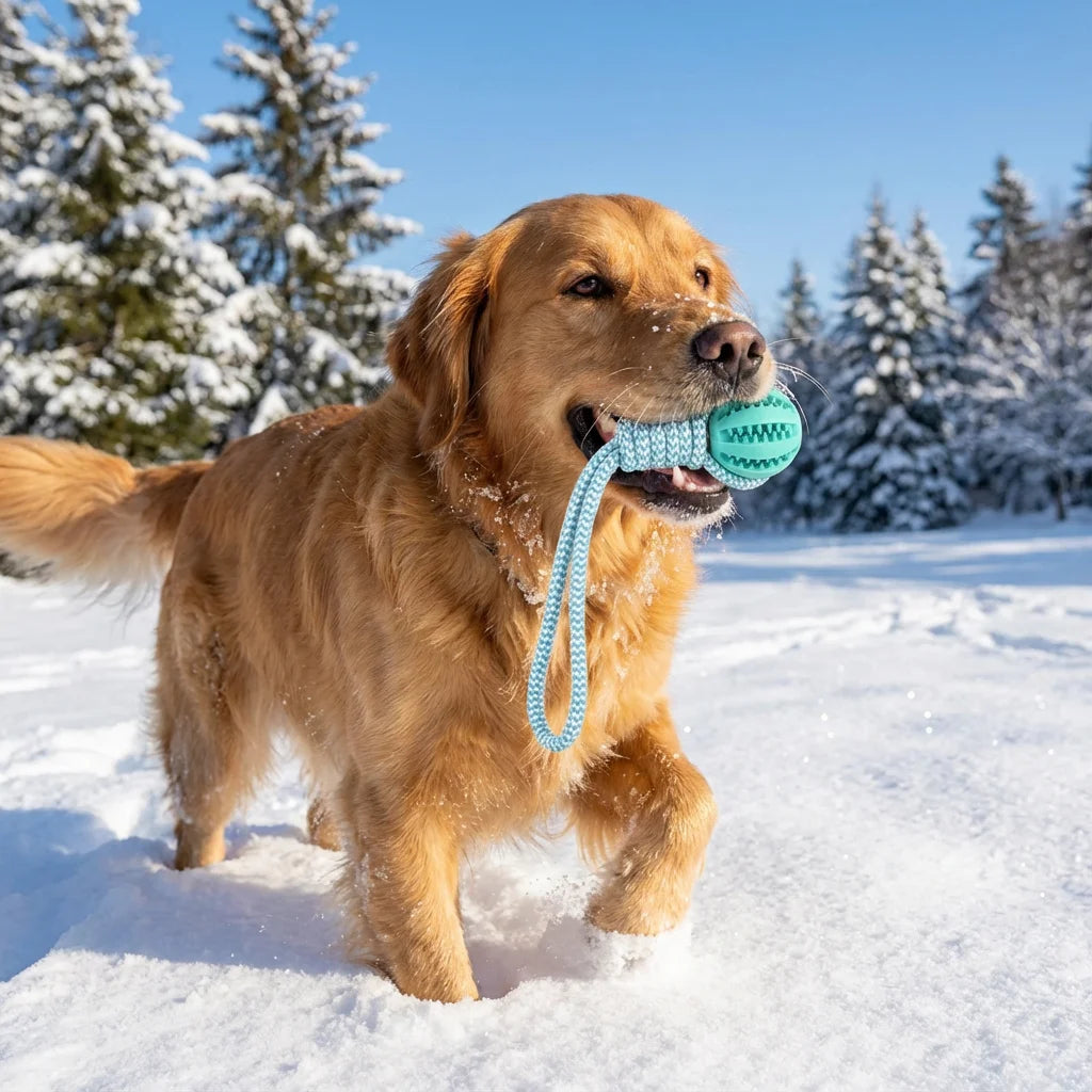 Cotton Rope & Rubber Dog Chew Ball- Treat Dispenser Toy-18x13cm- Durable- for Boredom/Teething-Dog Toys