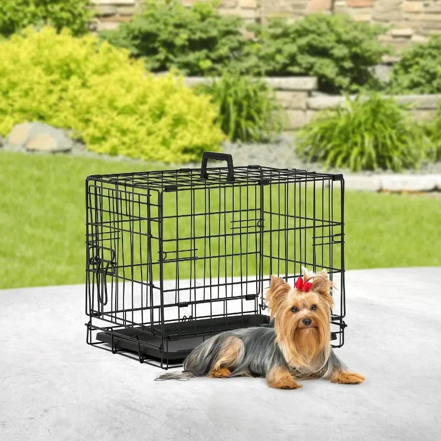 Foldable Metal Dog Crate with Single Door and Secure Slide-Bolt Latches Leak-proof Tray- for Small Breeds -Portable Kennel