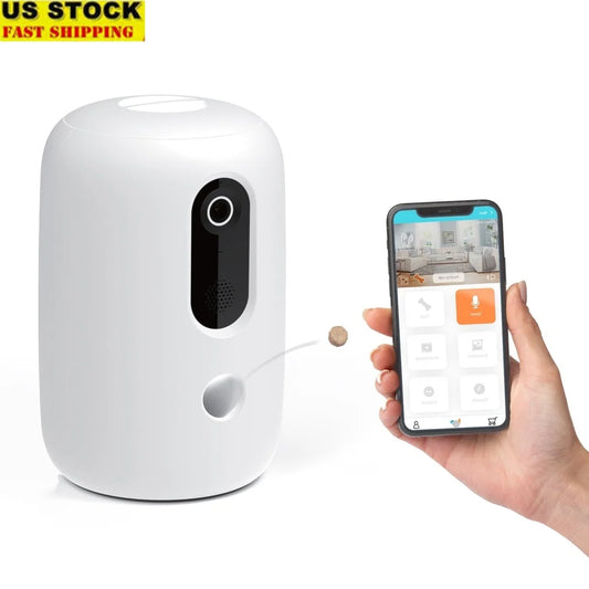 Dog Treat Dispenser-App Enabled Automatic Pet Treat Dispenser with HD Camera- Two Way Audio Motion Sensor - Dogs Interactive Feeder