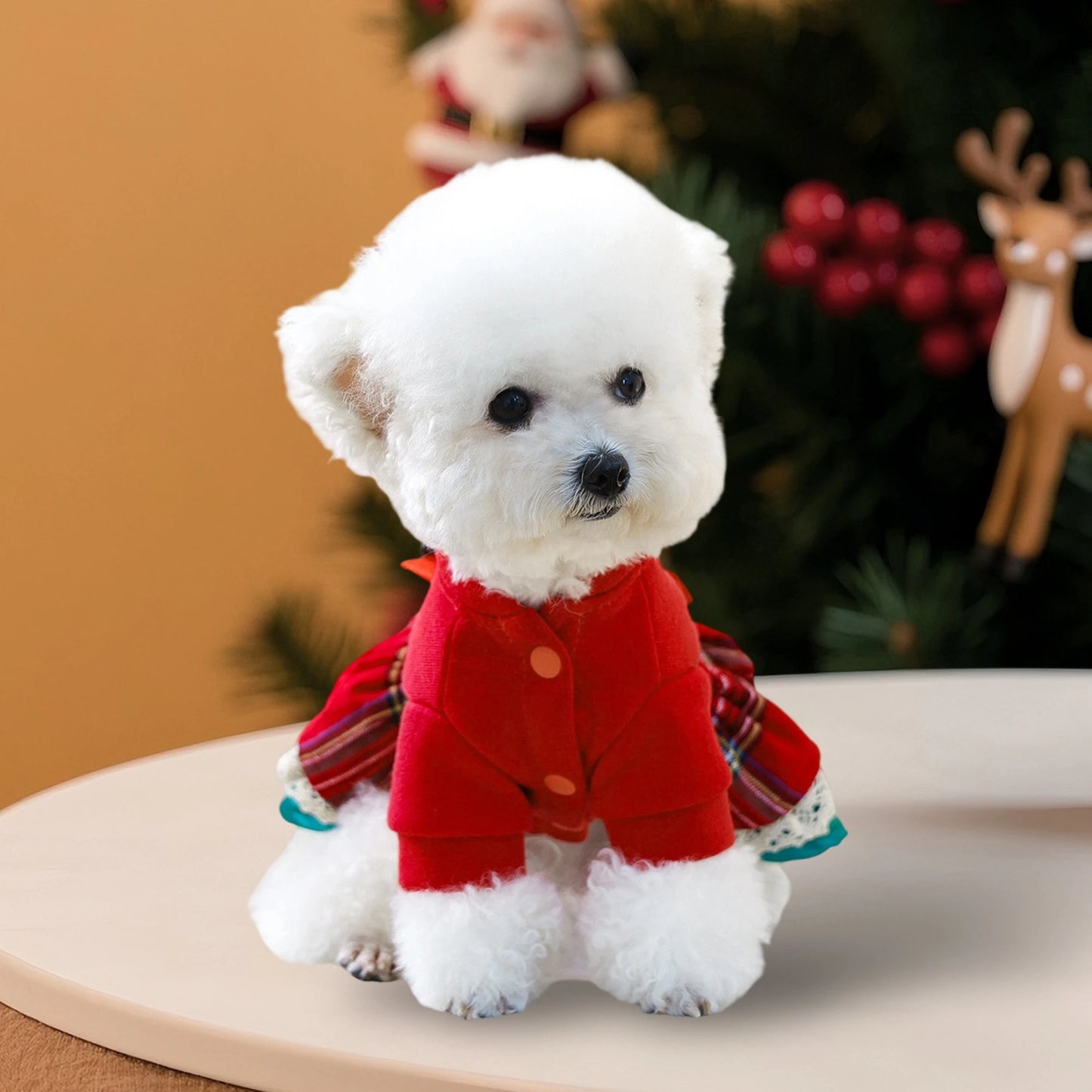 Cute Christmas Dog Dress with Santa Hat/ Jingle Bell Collar- Festive Pet Holiday Outfit for Small Dogs-Costumes/Apparel