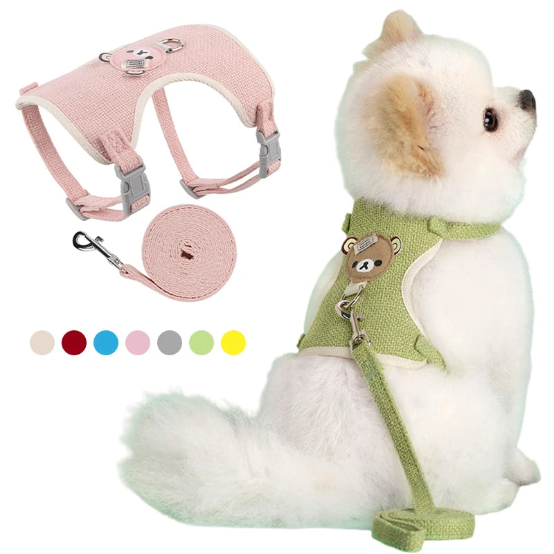 Cute Teddy Bear Pet Harness Leash Set for Small Mid Dogs-Collars/Leashes