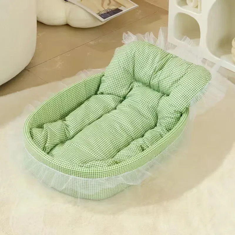 Cute Lace-Trimmed Pet Princess Bed- Soft Polyester Plush- Oval for Small Dogs- Easy Assembly- Indoor Use-Bed & Blankets