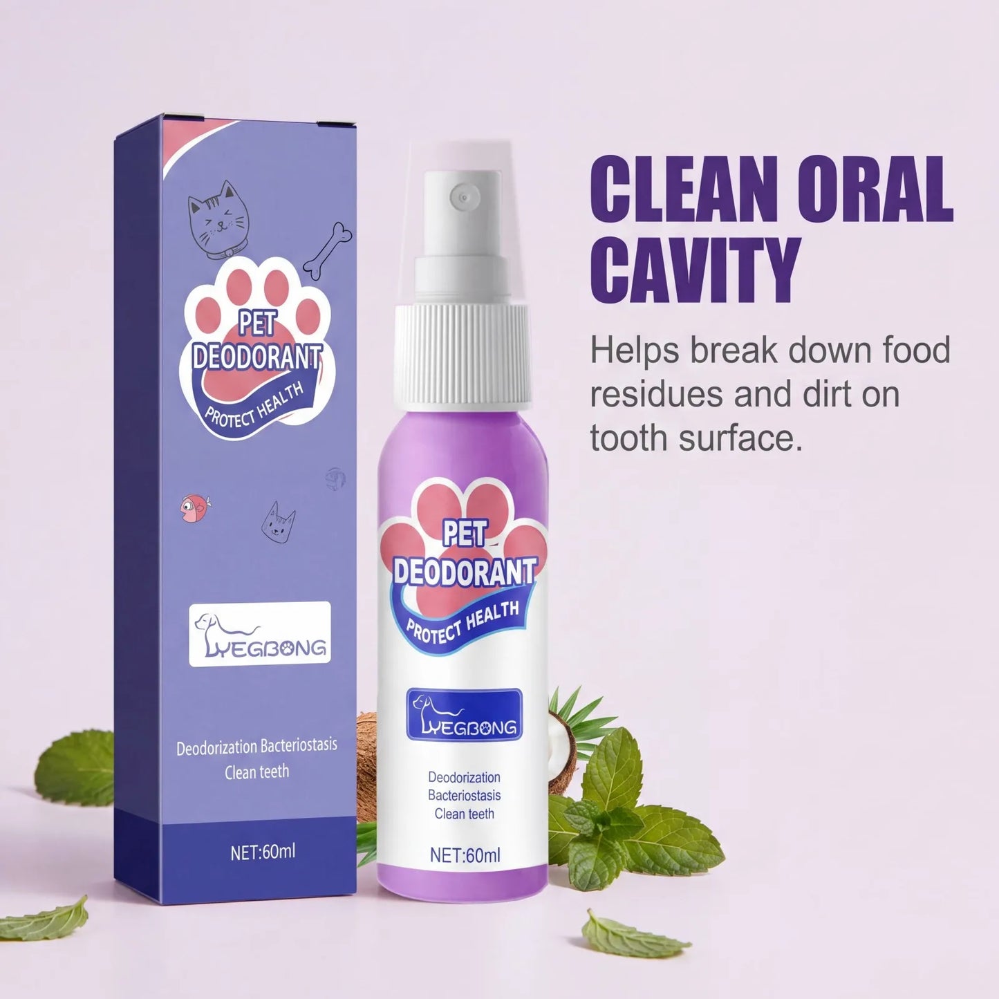 Pet Deodorant Breath Spray-1pc Pet Bad Breath Eliminating Spray-Natural Ingredients Like Menthol Coconut Extract- Decompose Tooth Dirt Freshen Breath- Easy To Use-Pet Grooming