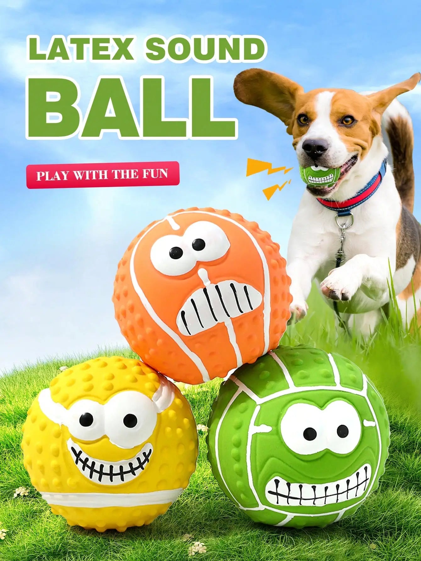 Cartoon Smiling Face Latex Dog Toy Ball- Interactive Chew Toy With Sound- Suitable For Small To Medium Dogs-Dog Toys
