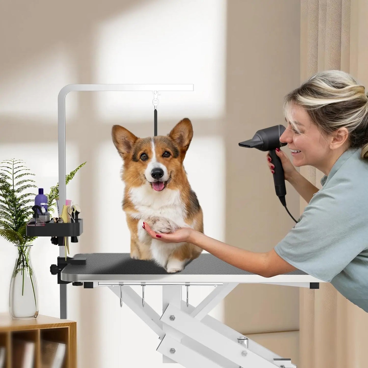 Hydraulic Pet Grooming Table w/Anti-Static Table Top, Heavy Duty Z-Lift Dog Grooming Table/21-36 w/Armrests/Leash Covers/, 330LBS