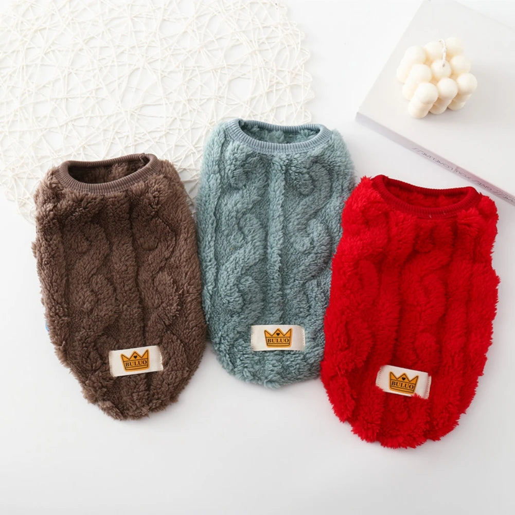 Cute Cuddly Solid Wavy Double-sided Warm Sweater -Autumn Winter -Fleece Pullover Pet Clothes for Small Medium Dogs