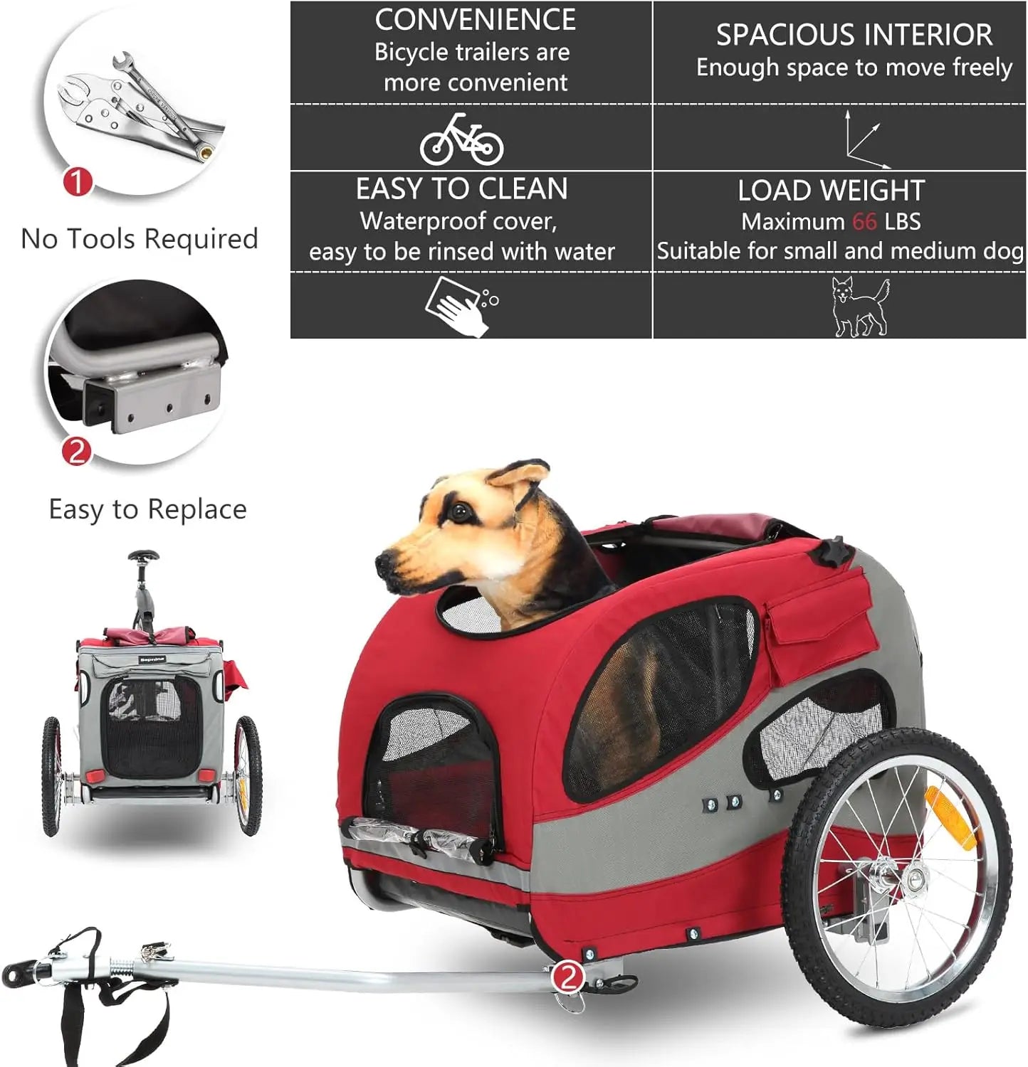Dog Bike Trailer- Dog Cart for Bicycle-Suitable for Small and Medium Pets- Easy Folding Cart Frame- Quick Release Wheel