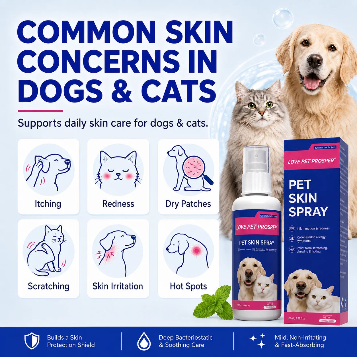 Skin Support Itch Spray to Comfort Dogs -100 mL Dog at Itch Relief Spray-Gentle Plant-Based Skin Support with Mint, Citronella/ Nano Silver for Redness, Scratching/ Licking-Pet Supplements