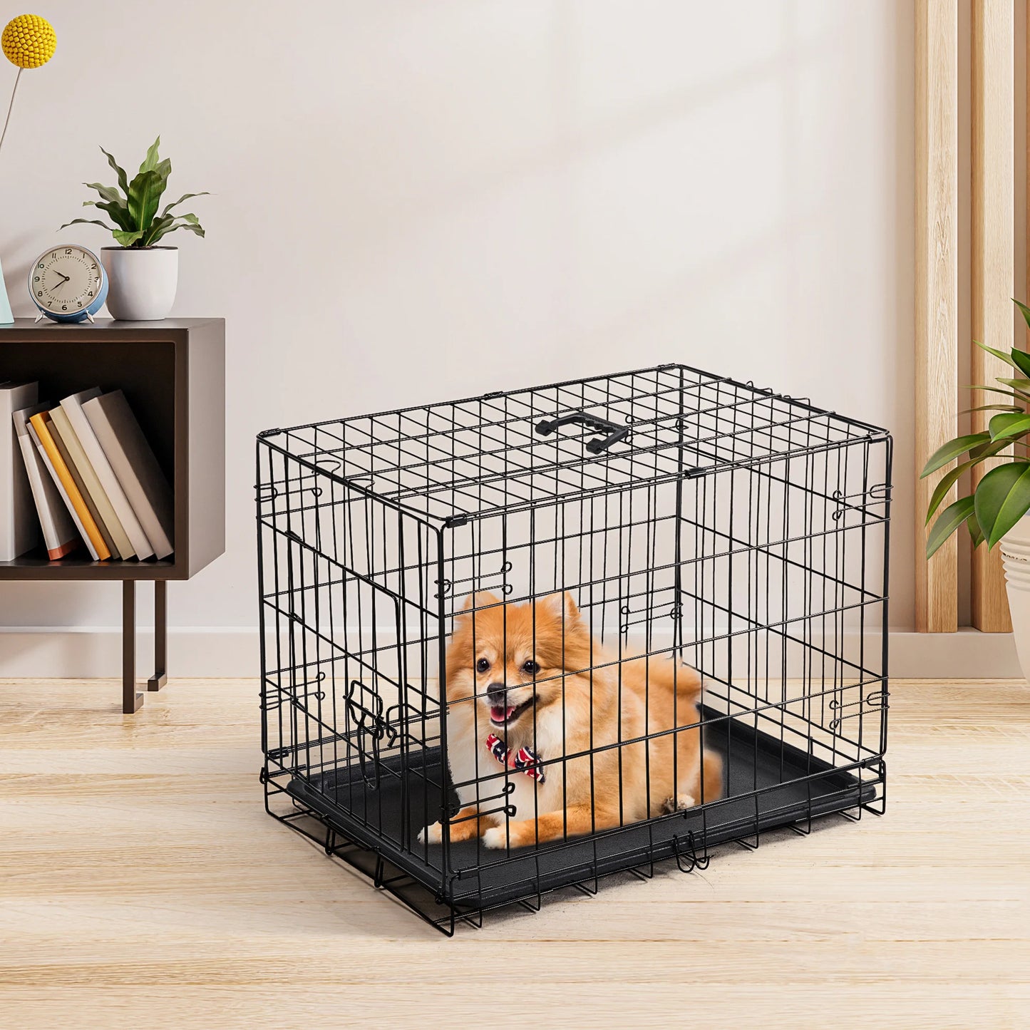JHK Single Door 30 Inch Folding Metal Wire Dog Cage with Plastic Leak-Proof Pan-Foldable- Sizes S-XL-Crates