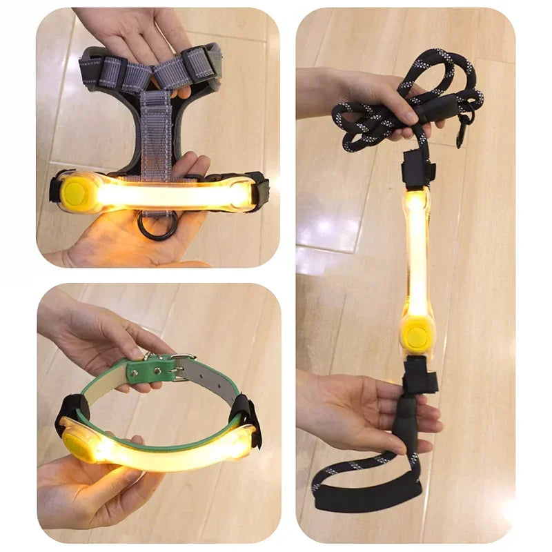 Waterproof Dog Anti-Lost Safety Glowing Collar-Multi-Color Pendants-Outdoor- LED Light Strip- Night Visibility-Collar/Leashes