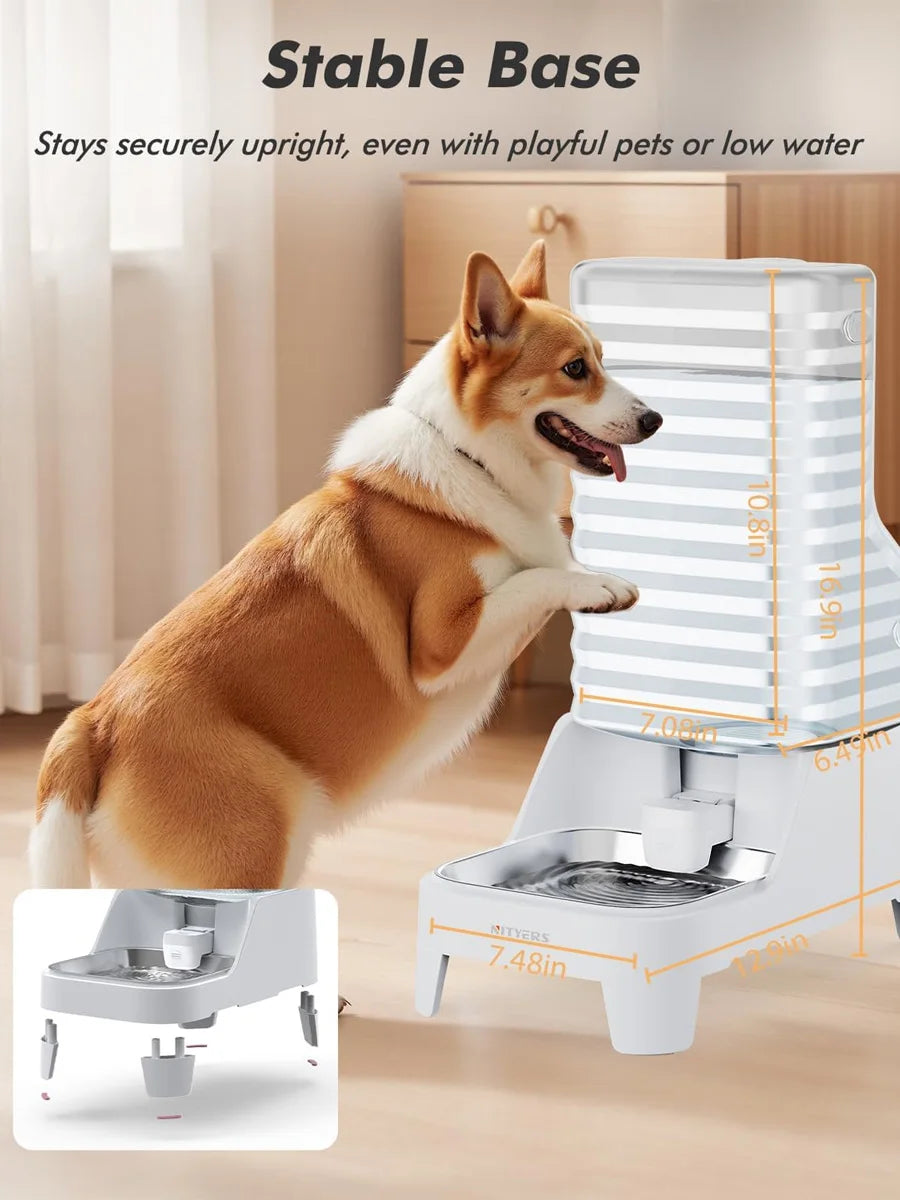 NITYERS 6L Gravity Pet Water Dispenser- Large Capacity -Automatic Dog Water Bowl-Elevated-No Electricity- Stainless Steel Tray-Pet Bowls/Feeding